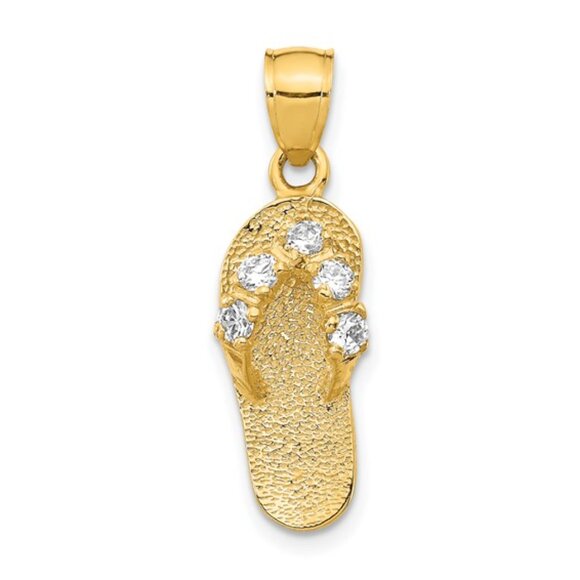 14k Yellow Gold Birthstone Flip Flop Necklace Charm Pendant Birth month CZ Stone - Picture 9 of 10